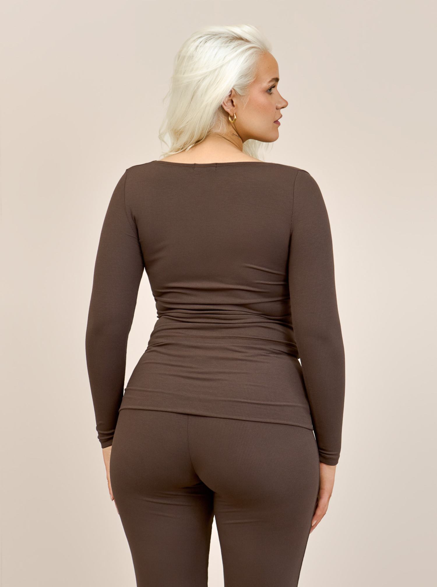 LEA ribbed bómull buxur | SÚKKULAÐI