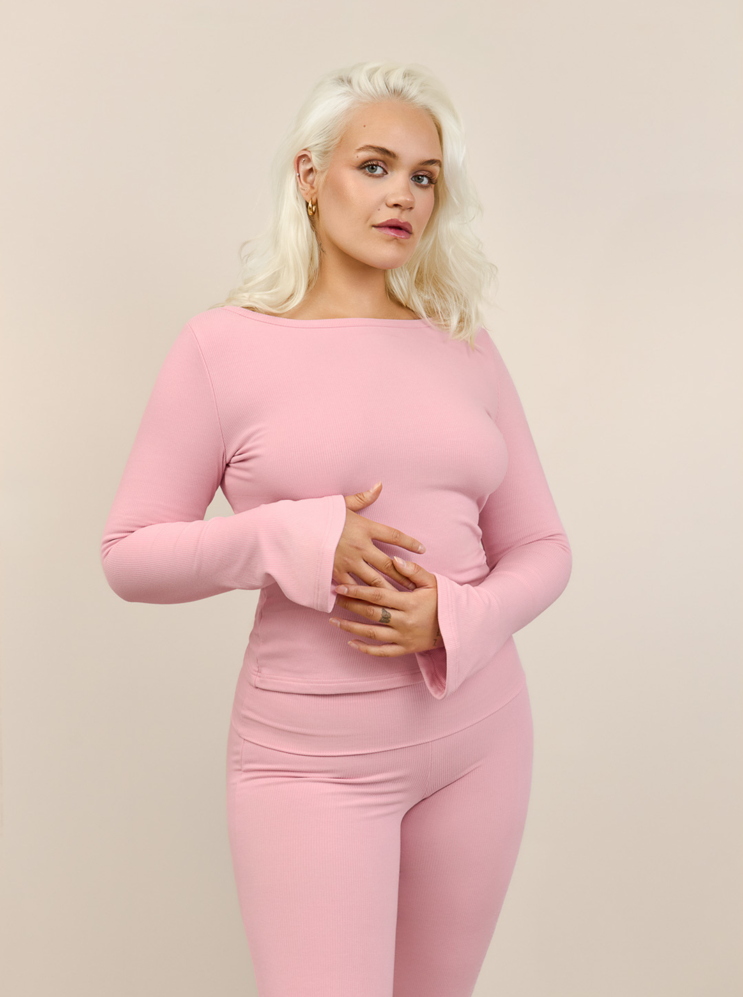SAGA double ribbed bómull langermabolur | ROSÉ