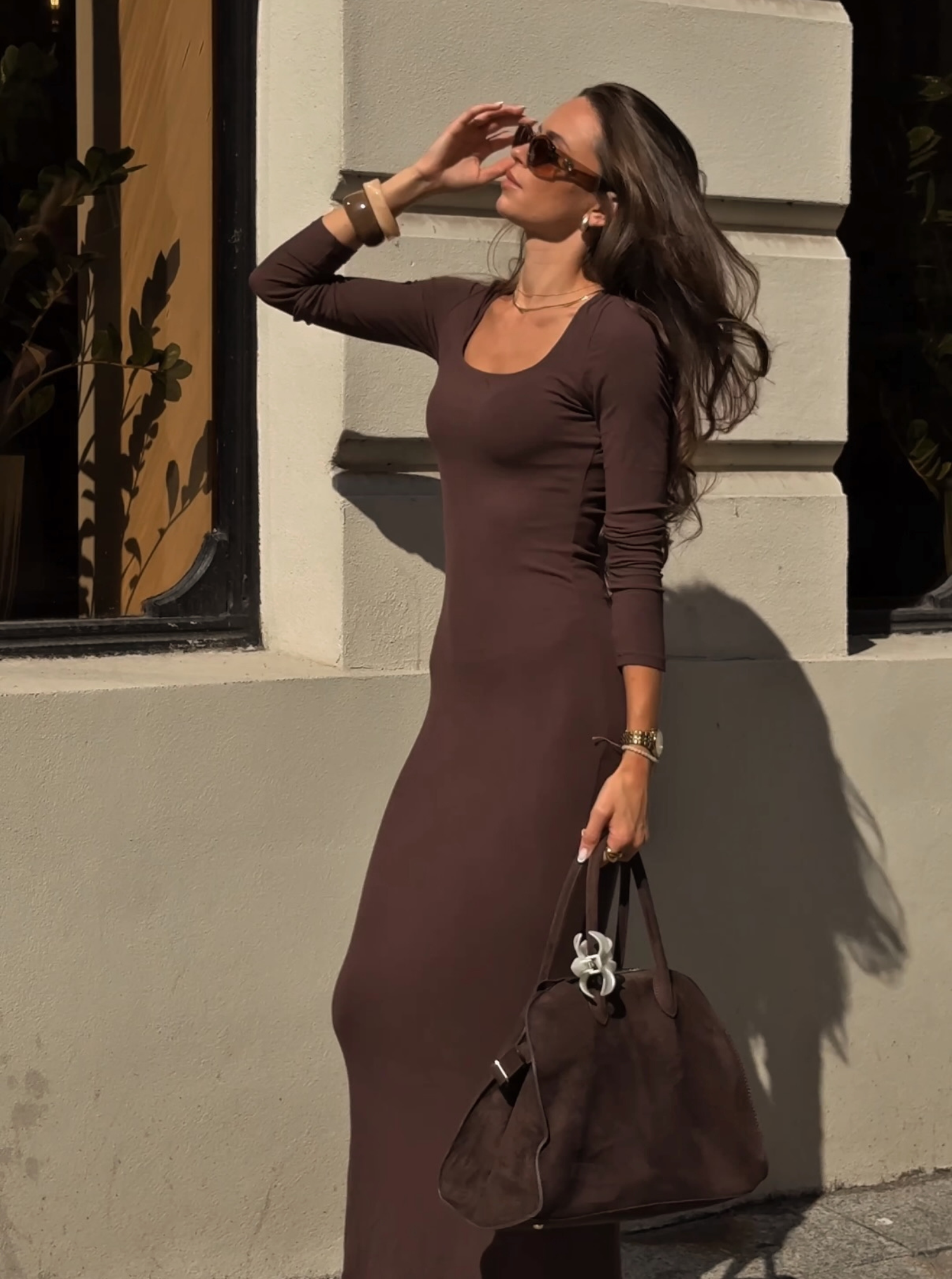 ANETTA ribbed bómull kjóll | SÚKKULAÐI