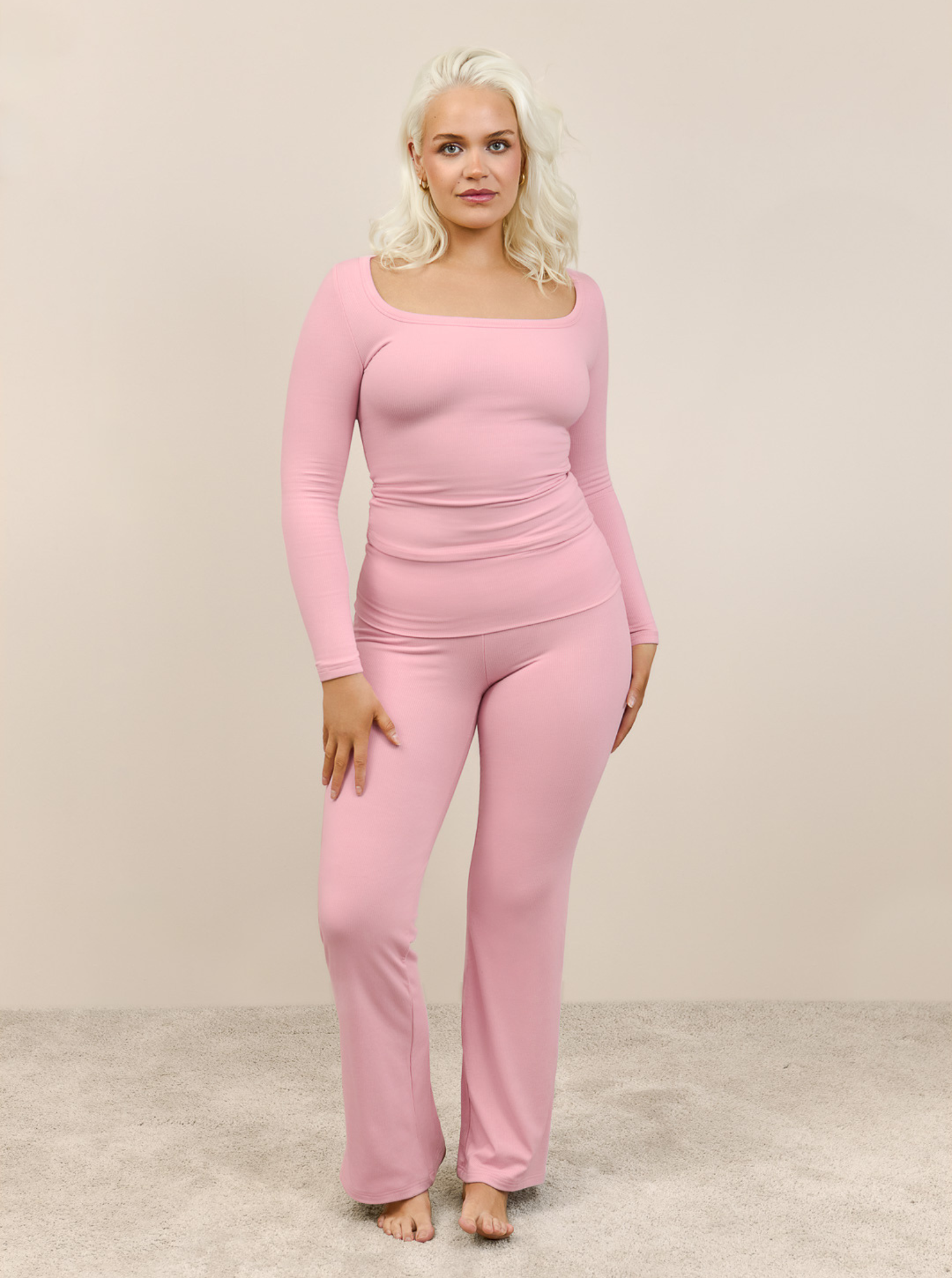 LEA double ribbed bómull buxur | ROSÉ